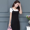thumbnail image 2 of O-cou Manches Courtes Robes Patchwork Faux 2 Couleurs Deux Pièces Femme Fille Robes Doux Confortable Femme Robe en Vrac, 2 of 6