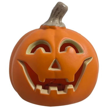 Aihimol Halloween Pumpkin Figurine with Light Halloween Light up Pumpkin Decoration Vintage Halloween Decorations Plastic Pumpkin Statue Halloween Table Decor Prop for Home Office Party Decor