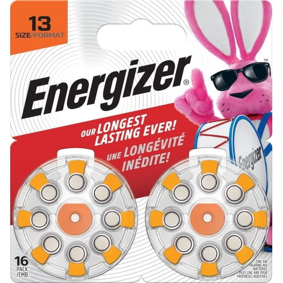 Energizer Hearing Aid Batteries Size 13, Orange Tab, 16 Pack