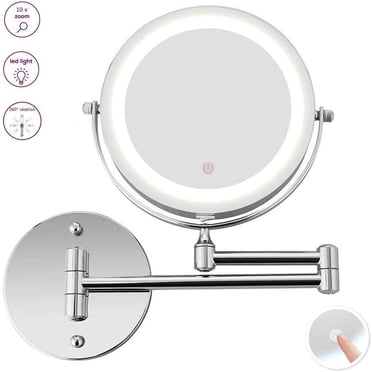 Miroir de Maquillage Éclairé, Miroir de Courtoisie Grossissant 10x à 2 Côtés avec Lumières DEL, Miroir Cosmétique pour Aînés en Nickel Perlé