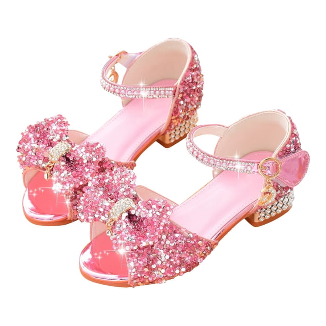 REDARER Big Girl Summer Soft Bottom Breathable Non Slip High Heel Rhinestone Bow Princess Sandals,Size 9.5-10 Years