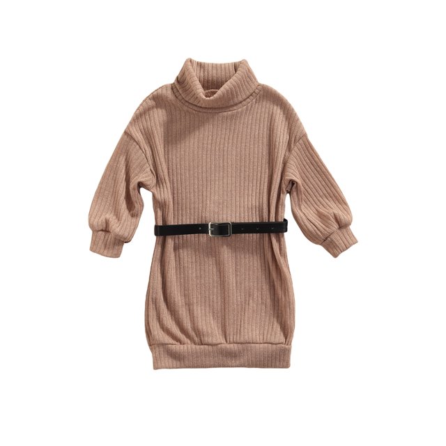 Kmbangi Robe Tricotée pour Enfants, Jupe à Col Haut avec Ceinture