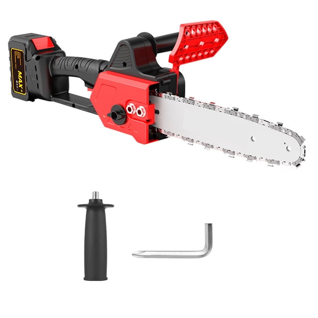 TFixol 12-Inch 1000W Brushless Electric Chainsaw with 48V 4000mAh Battery, 4500 RPM Cordless Handheld Chainsaw for Home Use, Lightweight Red-Black Design, 110V US Plug, Includes Charger and Tools