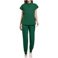 thumbnail image 2 of Women Scrubs Matching Set Round Neck Stretch Tops With Pockets & Cargo Pants Jogger Nurse Work Uniform Sets, 2 of 5