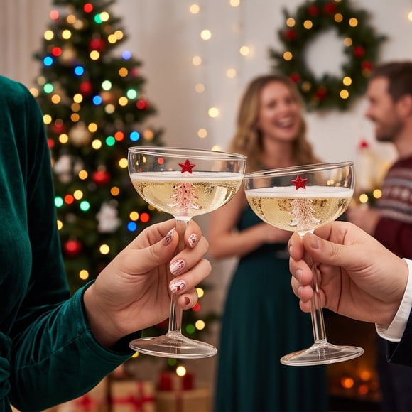Verre à Champagne, Gobelet Intérieur avec Sapin de Noël, Déco Étoile, Verrerie de Cocktail Festive, Fête des Fêtes, 15 cm