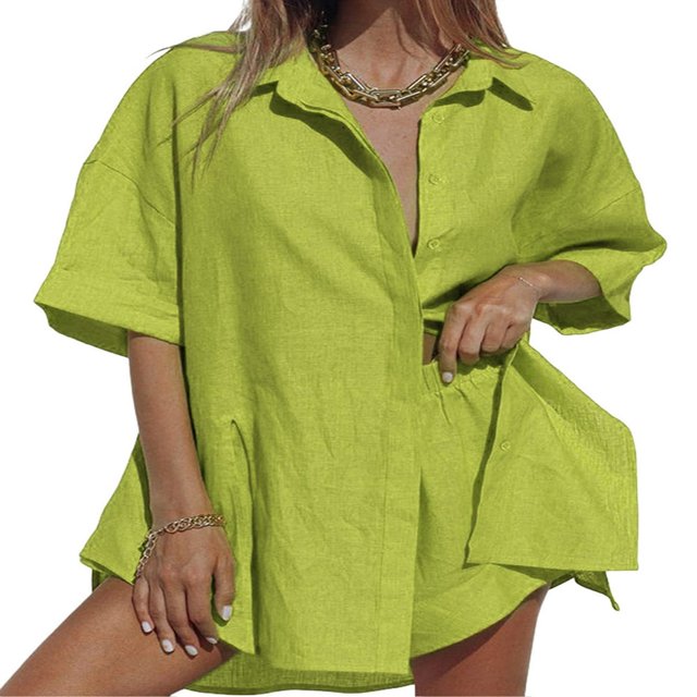 Chemise à Manches Courtes + Ensemble Short de Vacances pour Femme