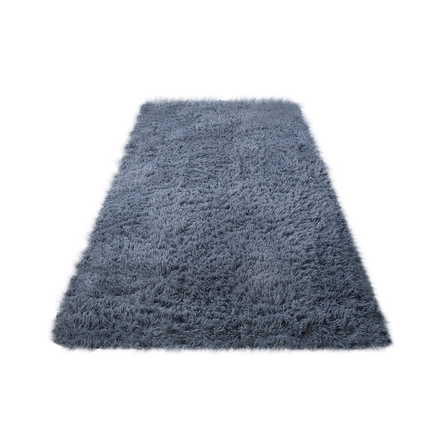 EQWLJWE Soft Area Rugs for Living Room in grey, featuring a Sherpa-style design with a modern soft fluffy shaggy texture. Made from polyester fabrics with a super soft suede finish and sponge middle layer, this plush furry fur area rug measures 60x160CM (23.62x63in). Suitable for living rooms, bedrooms, nurseries, and as a runner rug, it includes a special non-slip bottom for added safety.
