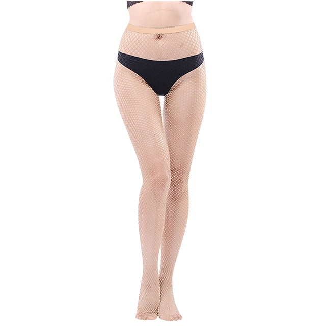 Penkiiy Bas Résille pour Femmes Chaussettes de Mode pour Femmes Couleur Chaussettes Perforées à la Mode Chaussettes en Filet de Pêche Super Élastiques Chaussettes à Bout Fermé en Maille Collants Beiges