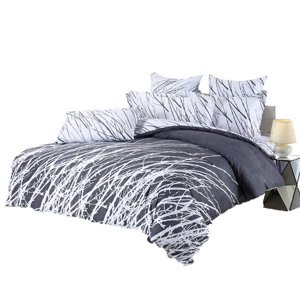 Swanson Beddings Branches d'arbres 3-Piece 100% Ensemble de literie en coton: Couverture de couettes et deux shams d'oreiller (Gray-White, Queen)