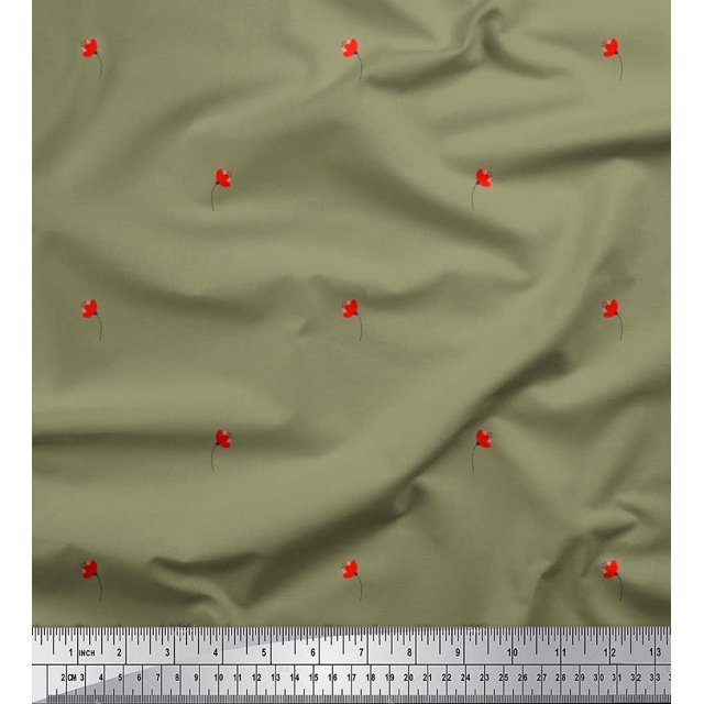 Soimoi polyester Crepe Fabric Floral Clip Art Printed Fabric 1 Yard 52 Inch Wide