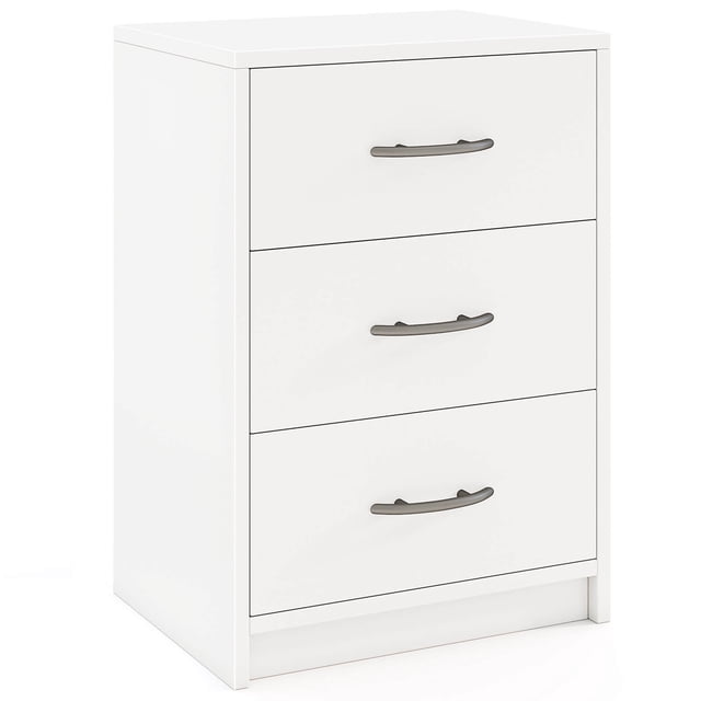 Costway Table de Chevet Moderne 1 PCS à 3 Tiroirs avec Rangement et Trousse Anti-Basculement pour Chambre Blanc