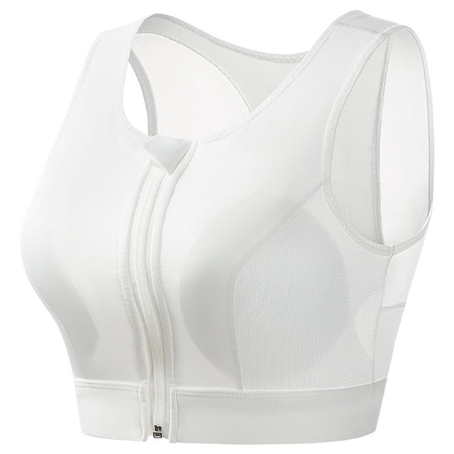 Xfvqtps Front Zipper Sports Bra for Women Back Mesh Breathable Racerback Yoga Workout High Impact Sports Bra White