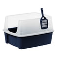 thumbnail image 3 of IRIS Open-Top Cat Litter Box with Shield and Scoop, Navy, 3 of 5
