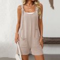 thumbnail image 1 of Aqestyerly Combinaison Courte Unie pour Femme Sans Manches à Col Rond avec Poches Confortable Décontractée une Pièce, 1 of 8