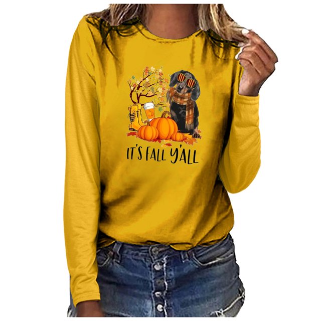 Hauts à Manches Longues pour Femmes C'est l'Automne Yall Femme Col Rond Imprimé Pull Hauts Blouse à Manches Longues Hauts à Manches Longues pour Femmes Blouses à Manches Longues pour Femmes Femmes Hauts à Manches Longues