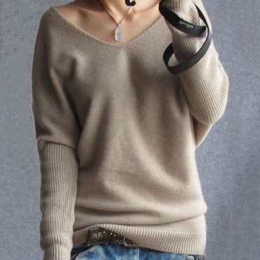 POINTERTECK Women Cashmere Sweaters V-neck Pullover Loose Knitting Top for Spring Autumn(Black XL)