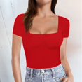 thumbnail image 2 of TSADFHJI Hauts Scintillants de Noël pour Femmes Fête T-Shirts à Manches Courtes à Manches Longues à Encolure Carrée Hauts Tees L Rouge, 2 of 7