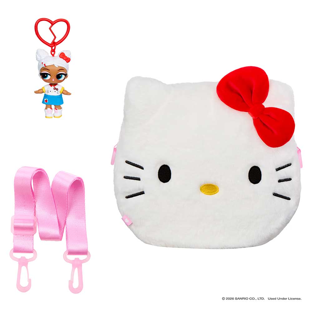 GRANDE peluche réversible LOL Surprise Loves Hello Kitty and Friends – Grande peluche avec poupée Tout-petit assortie, réversible, jeu portatif et 7 surprises au total – Collectionnez les 3 !