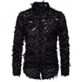 thumbnail image 1 of CEHVOM Men Handmade Three-dimensional Feather Featured Turndown Shirt Top Blouse, 1 of 4