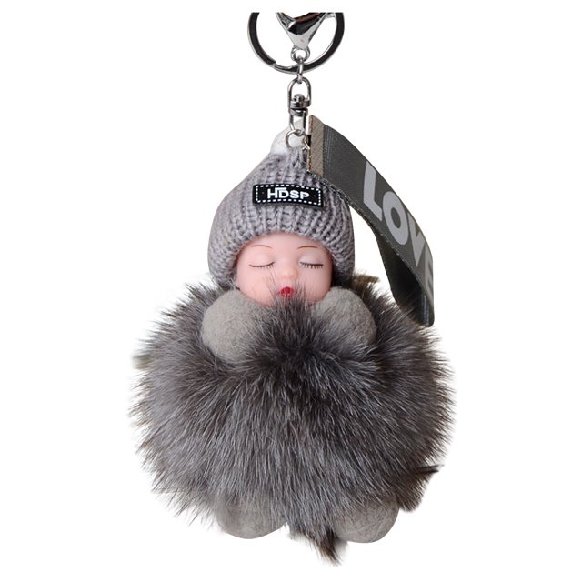 Kcodviy Sleeping for Babies Suitable Wallet with Key Ring Pendants Car Keychain Wrist Key Ring Bracelet Pompon with Sleeping Furry Wrist Lanyards for Keys Keychains Or Keychains