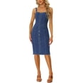 thumbnail image 1 of INSPIRE CHIC Robe en Denim à Boutons pour Femme Sans Manches à Encolure Cœur Robes en Jean Petite Bleu, 1 of 5