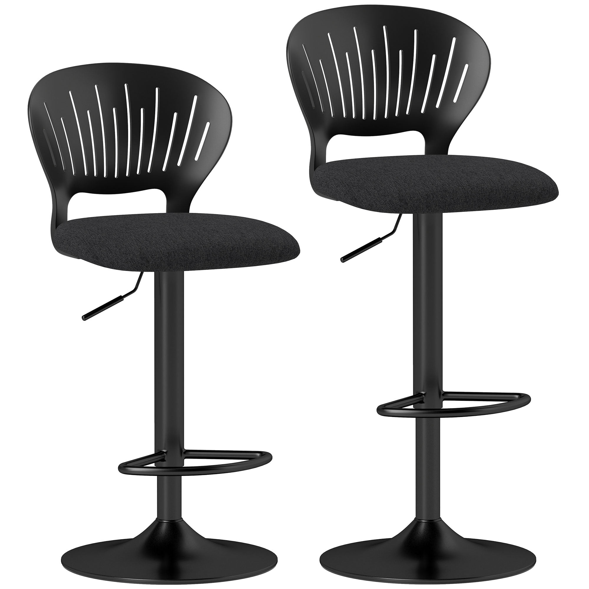 HOMCOM Bar Stools Set of 2, Modern Swivel Counter Height Barstools, Black