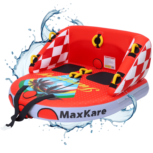 Tube Remorquable pour la Navigation avec Deux Points de Remorquage, Tube Gonflable pour le Ski Nautique, 1-2 Cyclistes, Max 450 Lb, Gonflage Rapide, Coussinet Antidérapant en EVA, Rouge