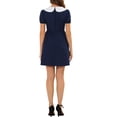 thumbnail image 3 of INSPIRE CHIC Robe au-Dessus du Genou pour Femme à Col Peter Pan Contrastant, Manches Bouffantes, Coupe Ajustée et Évasée, TG Bleu Marine, 3 of 5