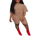 thumbnail image 1 of Women‘s Short Pants Outfits Set  Short Sleeve Pattern Printed  Neck Tops + Elastic Waist Shorts, 1 of 4
