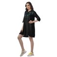 thumbnail image 4 of Moomaya Robe Chemise Brodée Unie Femmes Manches 3/4 Col Évasé Blouse, 4 of 6
