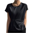 thumbnail image 1 of Plebaso Chemises Habillées pour Femmes Col Rond Manches Courtes Haut Décontracté Chemises Froncées Élégantes Blouses d'Été, 1 of 3