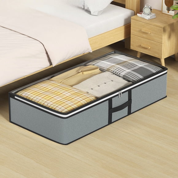 Wzzjkit Foldable Underbed Bags Blankets Clothes Comforters Storage Bag Breathable Zippered Organizer for Bedroom with Clear Window and Handles