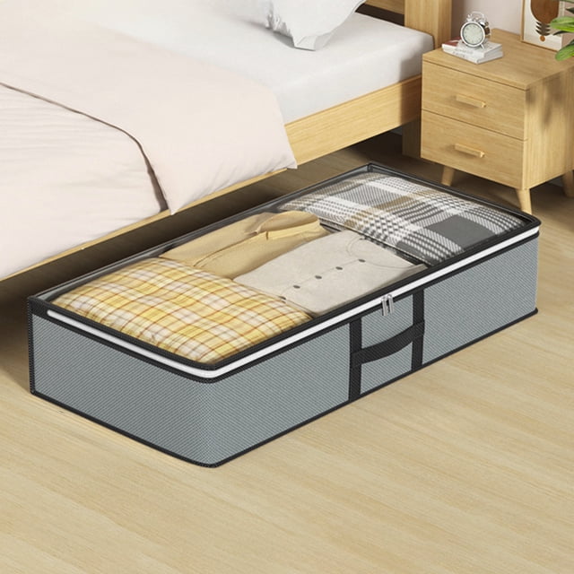 Foldable Underbed Storage Bags, Xinsrenus Breathable Zippered Organizer For Blankets Clothes Comforters, Clear Window With Handles For Bedroom