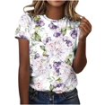 thumbnail image 2 of Économies du Printemps! CEHVOM T-Shirts Graphiques Floraux pour Femmes, T-Shirt à Manches Courtes Boho à Imprimé Paysage Floral pour Femmes, Col Rond Ample Décontracté d'Été Décontracté Ample Basique Confortable T-Shirts Boho Hauts 2023, 2 of 5