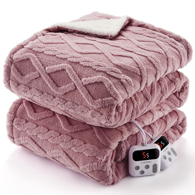 Bingirl Thick Tufted Sherpa Queen Heated Blanket with 10 Heating Levels and 10 Time Settings, ETL Certified, Fast-Heating, 84×90 Inches, Pink