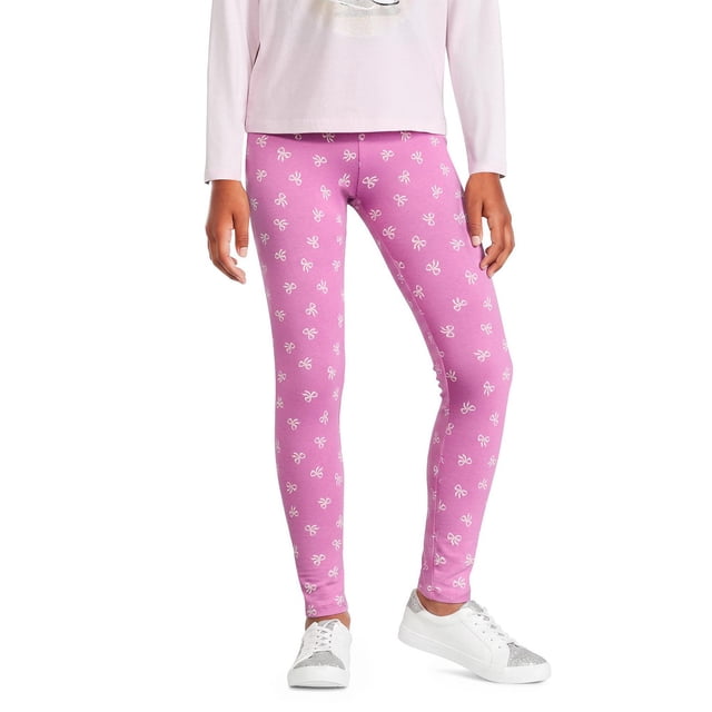 George Girls' Printed Legging full-length jersey knit legging with all-over print, stretch fit and elasticized waistband; pull-on style in 95% cotton/5% spandex for breathable everyday wear, often used for layering or dance practice.