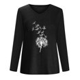thumbnail image 4 of Yuyuzo Womens Basic Fall Tops V Neck Long Sleeve Dandelion Pattern Comfy Tunic Top Tees Pullover Blouse, 4 of 4
