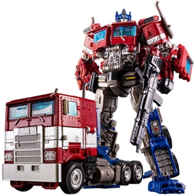 HSHDLDF Transformers Jouets Série Studio Optimus Prime Figurine Articulée, 7 Pouces. une Figurine Articulée Détaillée d'Optimus Prime en mode robot, avec des accents Rouges, Bleus et Argentés avec des Détails Mécaniques Complexes. la Figurine Est Posée aux Côtés de Son mode Camion Alternatif, Mettant en Valeur Sa Capacité de transformation. Convient aux fans de Transformers et aux Collectionneurs de Figurines d'Action de Télé et de Film.