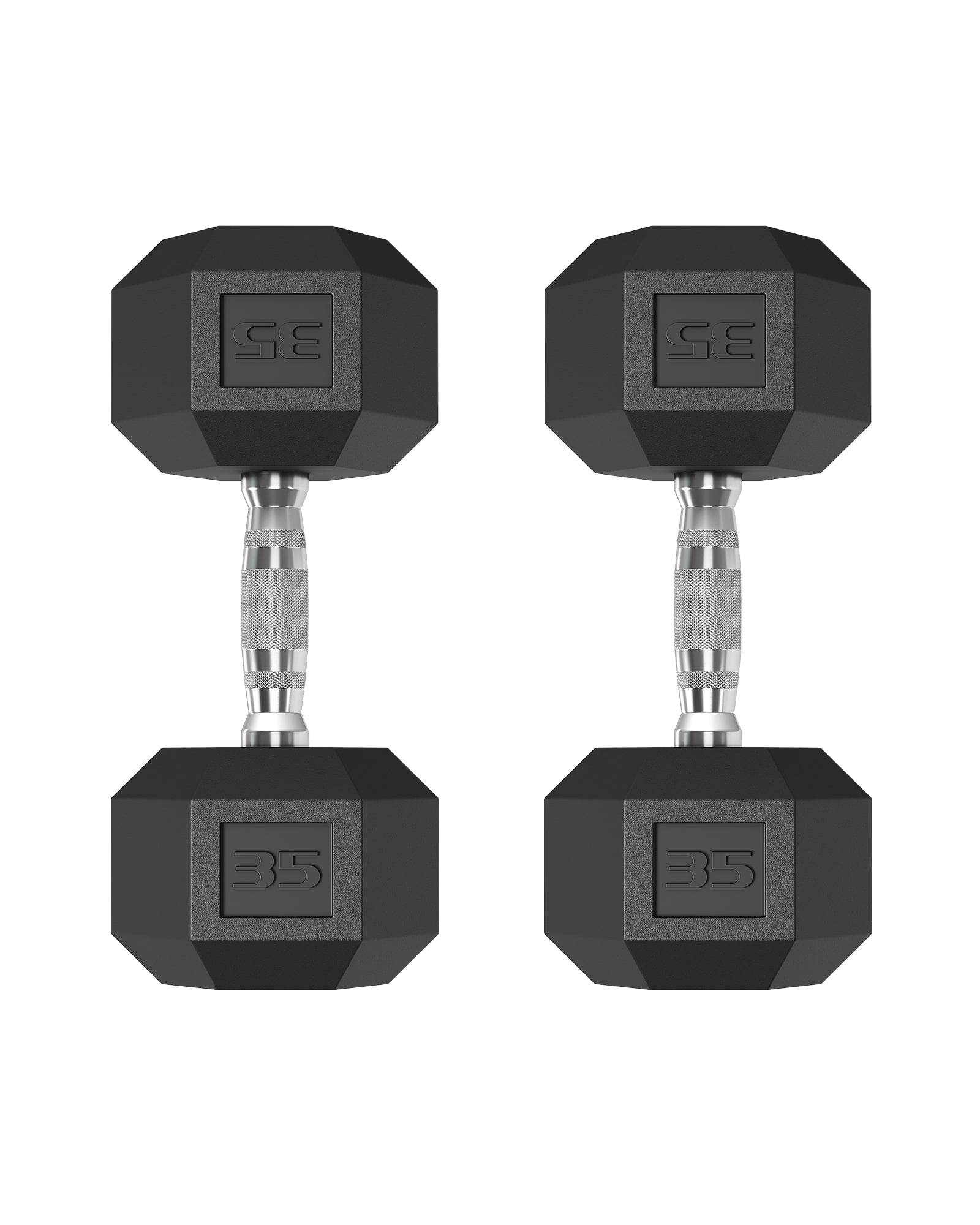 Superior Hex Dumbbells Set of 2 – 35LB Cast Iron Core, Durable Rubber/PVC Coating, Non-Slip Handles, Anti-Roll Design – Ideal for Home Gym Strength Training – Black