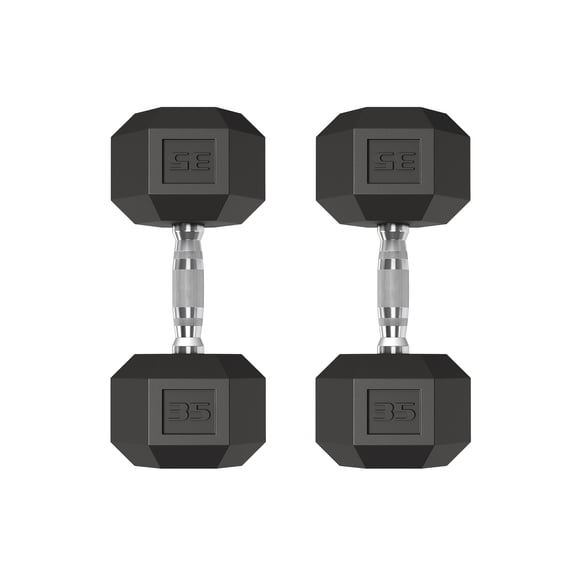 Superior Hex Dumbbells Set of 2 – 35LB Cast Iron Core, Durable Rubber/PVC Coating, Non-Slip Handles, Anti-Roll Design – Ideal for Home Gym Strength Training – Black