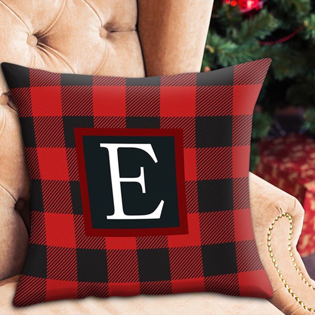Vaidha Twenty Six Letters Christmas Pillowcase Peach Skin Print Cushion Cover Plaid Cushion Pillowcase