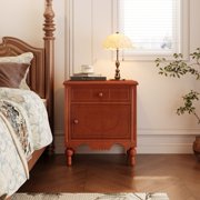 Kosynda Vintage Nightstand with Drawer, Bedside End Table with Cabinet and Gourd Legs for Bedroom, Living Room, Easy Assembly, Dark Brown