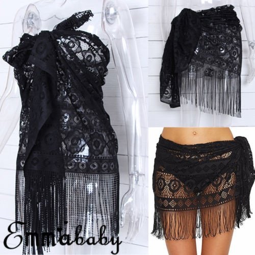 Paréo de Bikini Transparent pour Femmes, Jupe Portefeuille Mini de Plage, Robe Paréo