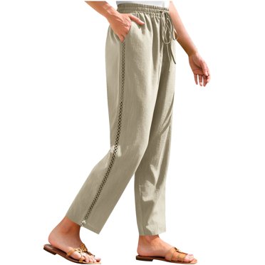 Tnhcen Pantalon de Détente à Jambe Grand pour Femmes - Taille à Cordon, Conception de Ventilation Latérale, Pantalon Décontracté à Jambe Droite Ample pour Usage Quotidien (P-3TG) Plusieurs Couleurs Offertes