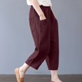 thumbnail image 3 of Pantalons Larges en Coton et en Lin pour Femmes à la Mode d'Été Pantalons Solides, 3 of 8