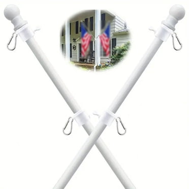 Seyotauo Flag Pole Kit- Stainless Steel 5 FT Flag Poles with Metal 360° Rotating Flag Pole Rings Clip, Two-Position Flag Pole Holder Brackets Mounting for Outside House Outdoor Porch