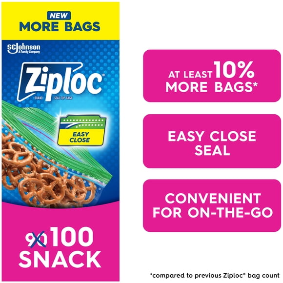 Ziploc Snack Bags, Seal Top, 100 Bags