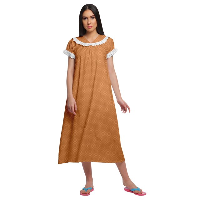 Moomaya Chemise de Nuit en Coton à Col en V pour Femmes à Manches Courtes