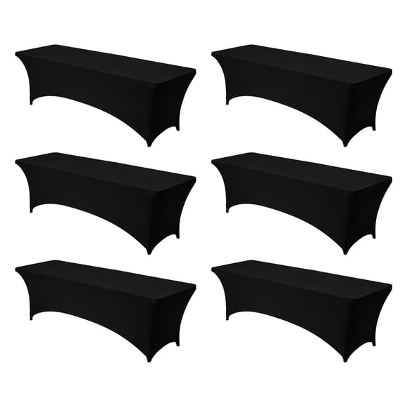 VEVOR 6 Pack Spandex Table Cover for 8FT Rectangular Fitted Events, Wrinkle-Resistant Stretch Black Table Covers, Washable Spandex Tablecloth Protector, for Party, Wedding, Cocktail, Banquet, Festival
