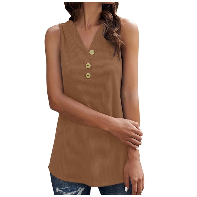 Mode Femme Ample Couleur Unie Décontractée Sans Manches T-shirt Col en V Blouse